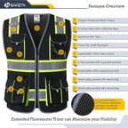 JKSafety 10 Pockets Hi-Vis Neon Color Frontal Zipper Mesh Safety Vest - Image 3