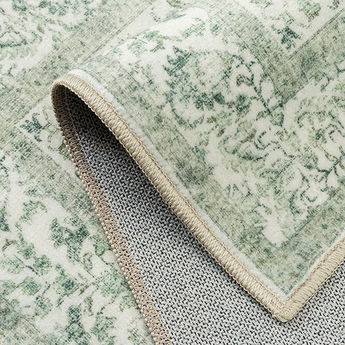 Sage Green Area Rug 9x12 Living Room Washable Carpet Vintage Distressed Non - Image 8