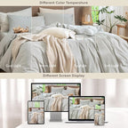 MooMee Striped Duvet Cover Set 100% Washed Cotton Linen Like Textured - Image 7