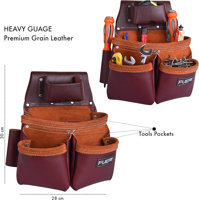 Heavy Duty 19 Pocket Leather Tool Belt Multipurpose Pockets Work Organizer - Image 4