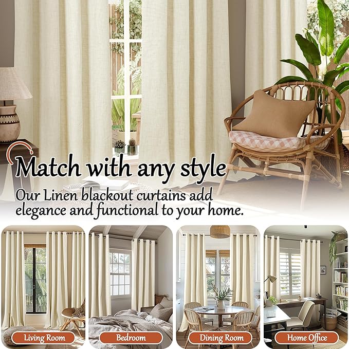 Cream Blackout Curtains for Living Room 90 Inch Length 2 Panels Set, Thermal - Image 7