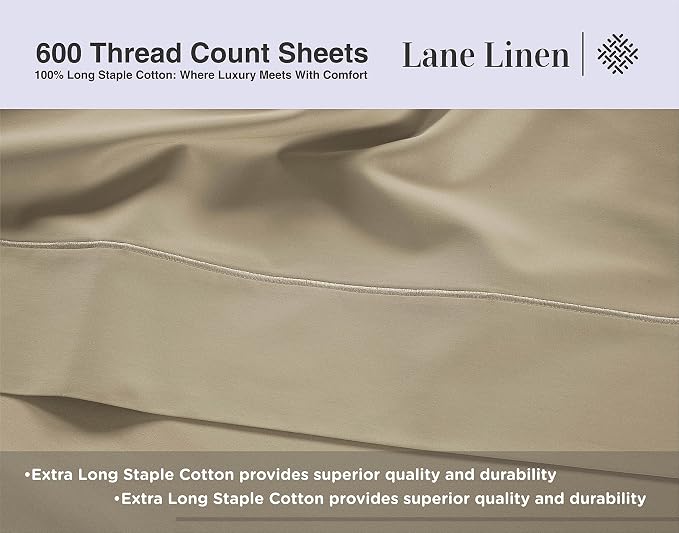 LANE LINEN 600 Thread Count 100% Mercerized Cotton California King Sheet Sets - Image 9