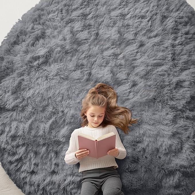OLANLY Grey Round Rugs for Bedroom by OLANLY
