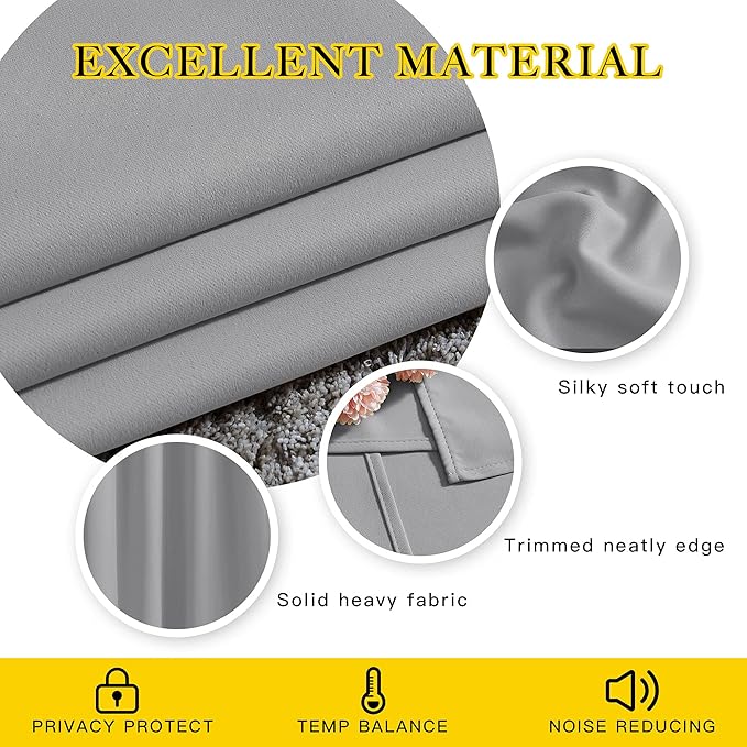 NICETOWN Silver Grey Blackout Curtains 63 inches Long - Image 4