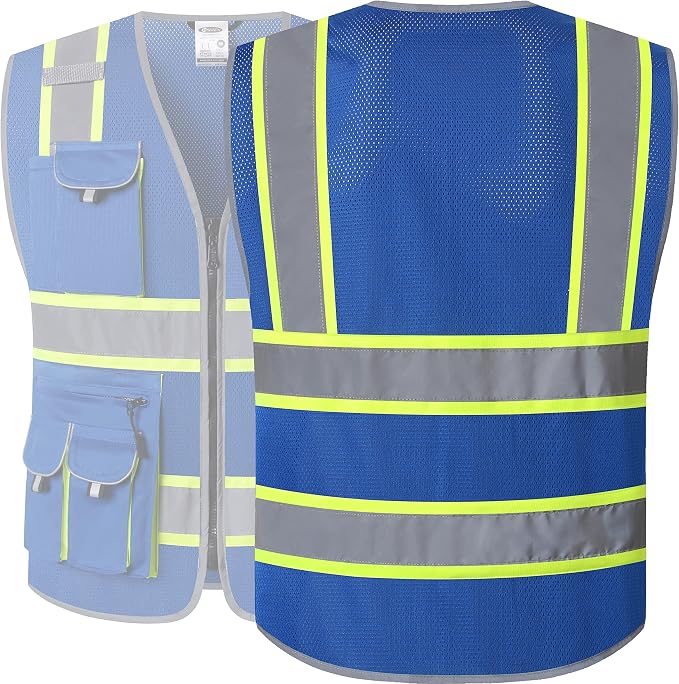 JKSafety 10 Pockets Hi-Vis Neon Color Frontal Zipper Mesh Safety Vest - Image 2