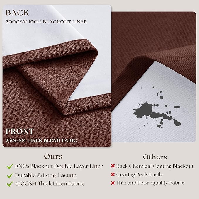 Chestnut Brown Pleated Linen Blackout Curtains 84 Inches Long - Image 6