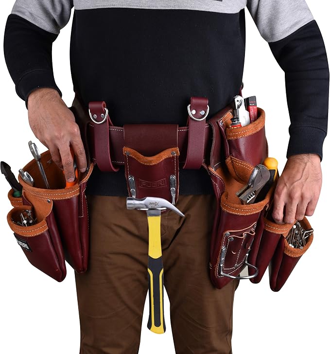 Heavy Duty 19 Pocket Leather Tool Belt Multipurpose Pockets Work Organizer - Image 7