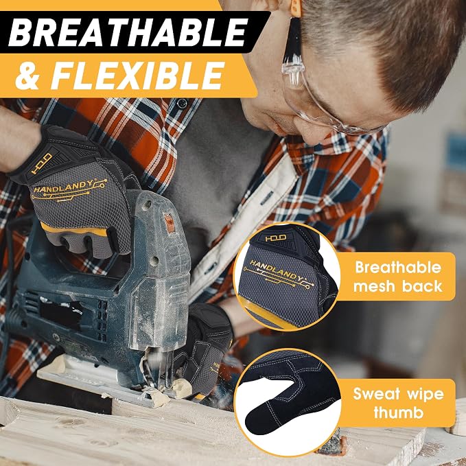 HANDLANDY Work Gloves for Men & Women, Utility Mechanic Working Gloves Touch - Image 3