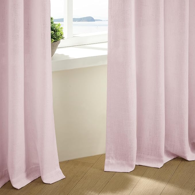 Elegant Blush Pink Semi Sheer 102 Inch Curtains Cotton Linen Textured - Image 6