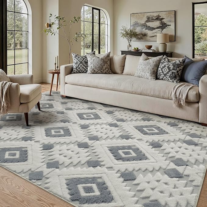 Ivory Grey 5x7 Area Rug Washable Living Room Moroccan Shag Carpet Non Slip Soft by PureCozy