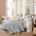 MooMee Gingham Duvet Cover Set 100% Washed Cotton Linen Like Textured - Image 3