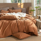 MooMee Wavy Striped Duvet Cover Set 100% Washed Cotton Linen Like Textured - Image 6