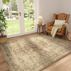 FMFUNCTEX 5x7 Washable Area Rug Neutral Vintage Brown Non Slip Low Pile - Image 3