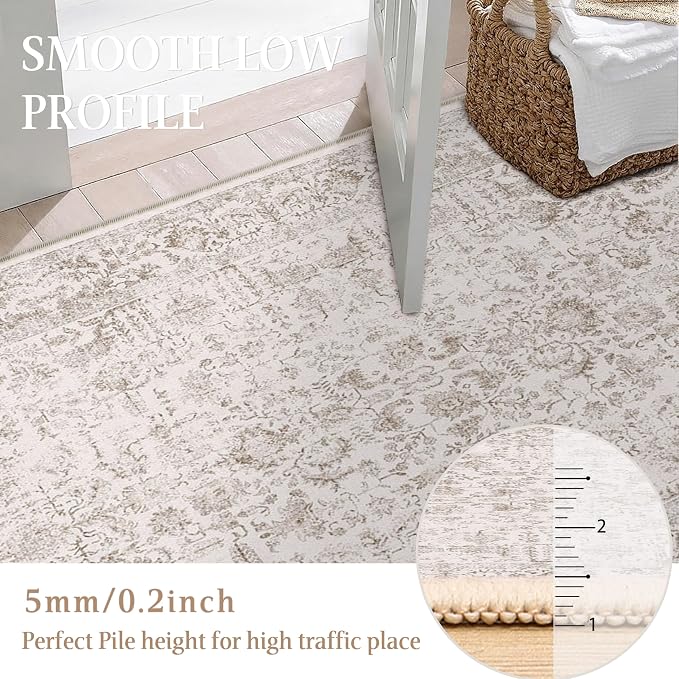 Light Brown Runner Rug 3x7 Hallway Machine Washable Kitchen Vintage Distressed - Image 3
