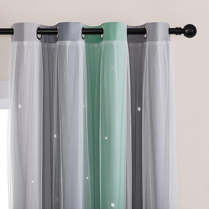 XiDi Curtains for Bedroom Decor, Rainbow Green LightgreyGrey52/54/1 by Addsomecolortolife