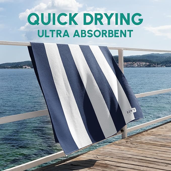 SUN'Y Waffle Microfiber Beach Towel – Sand Free, Quick Dry, Ultra Absorbent - Image 4