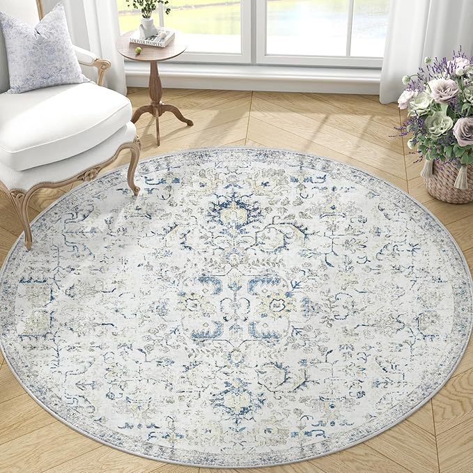 jinchan Kalen Round Rug 5ft Area Rug Washable Vintage Indoor Retro Accent - Image 5