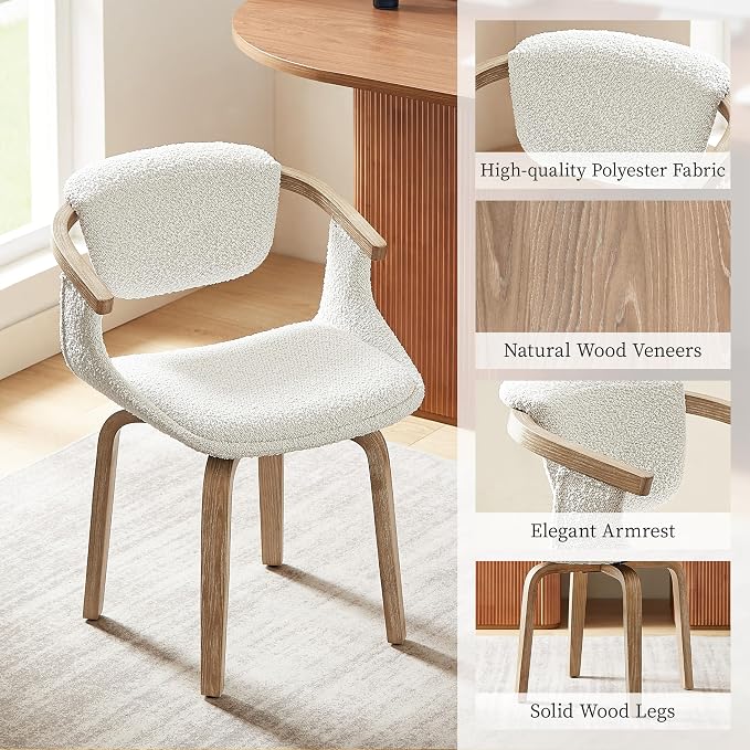 Art Leon Desk Chair No Wheels, Mid Century Modern Swivel Accent Chair, Boucle - Image 5