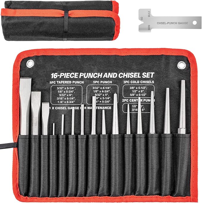 16 Pcs Punch and Chisel Set, Including Taper Punch, Center Punch, Pin Punch by Unknown