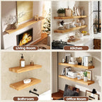 fuqing Floating Shelves for Wall, 72 inch Rustic Solid Elm Wood Floating Shelves - Image 7
