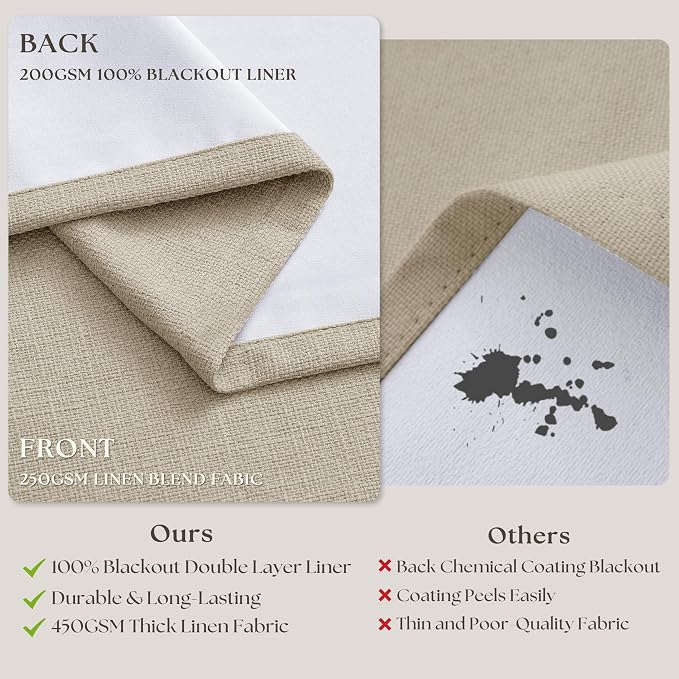 Neutral Beige Linen Pinch Pleated Blackout Curtains 84 Inches Long - Image 6