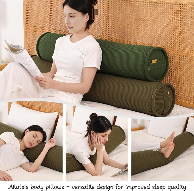 Long Bolster Pillow for Bed – Soft Corduroy Body Pillow for Adults, Ergonomic - Image 6
