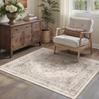 Area Rug 2x3 Beige Washable Entryway Vintage Medallion Carpet Non Slip Low Pile - Image 6