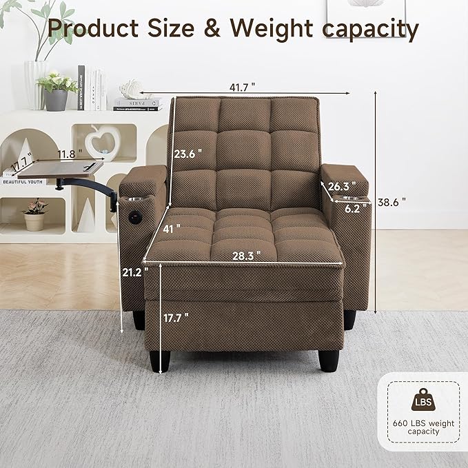 41.7" Chaise Lounge Chair Indoor, Oversized Boucle Upholstered Sofa Bed - Image 2