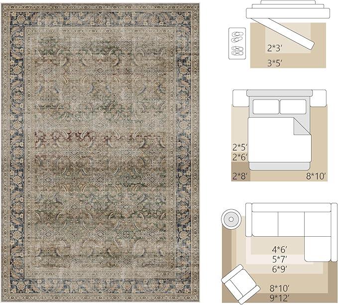 FMFUNCTEX 6x9 Washable Area Rug Brown Vintage Neutral Distressed Large Non Slip - Image 2