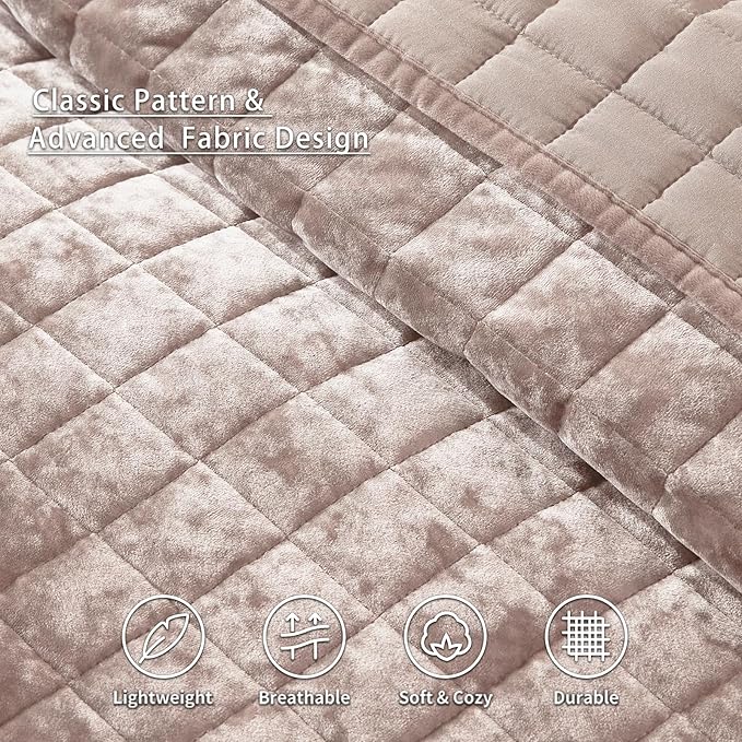 LEAONME Velvet Quilt California King-118''x106'', Lightweight Dusty Pink - Image 4