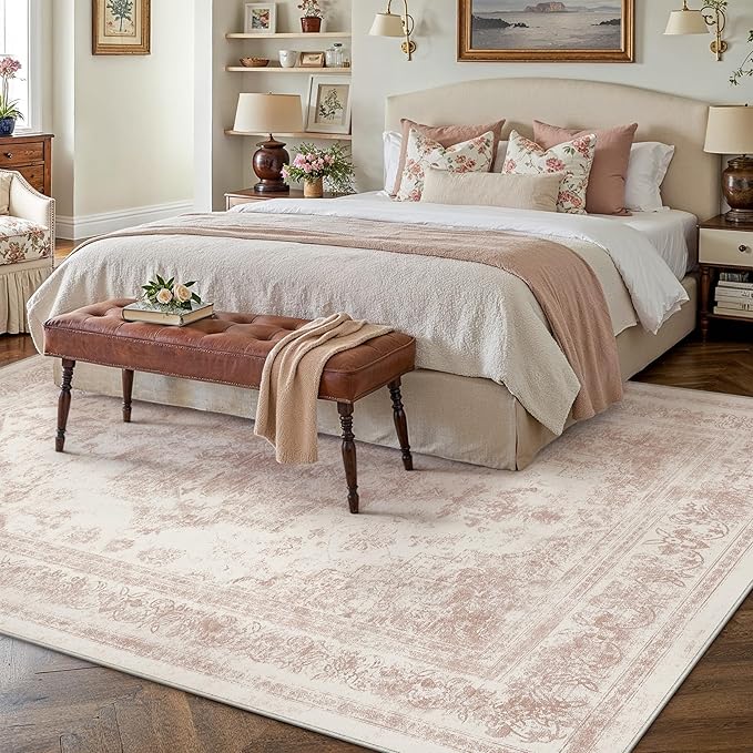 Washable Rug 6x9 Area Rug for Living Room Pink Vintage Boho Medallion Large - Image 6