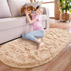 Noahas Fluffy Beige Rugs for Bedroom Living Room, 2.6'X5.3' Oval Throw Rug for - Image 2