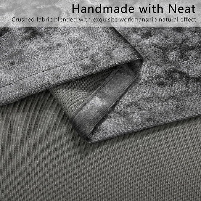 SMILETIME Grey Crushed Velvet Curtains 52x96 inch Luxurious Thermal Insulated - Image 5