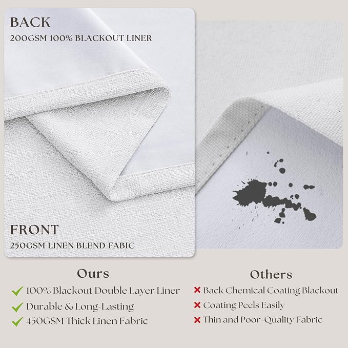 Snow White Pleated Linen Blackout Curtains 84 Inches Long - Image 6