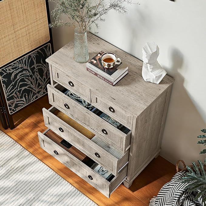Farmhouse 5 Drawer Dresser for Bedroom, 33.2" Tall Small Dressers & Chest of - Image 5