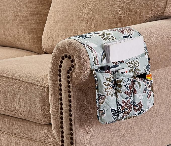 Brilliant Sunshine Vintage Beautiful Green Flowers Couch Armrest 5 Pockets - Image 6