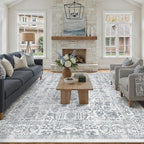 Navy Blue Area Rug 6x9 Machine Washable Vintage Living Room Distressed Non Slip - Image 2