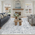 Navy Blue Area Rug 9x12 Machine Washable Large Vintage Living Room Distressed by PureCozy