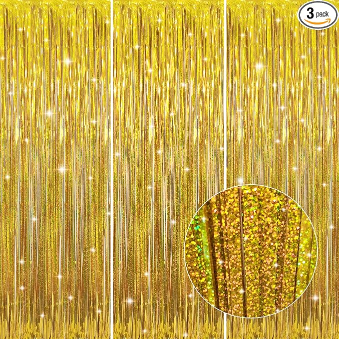 GOER 3.2 ft x 8.2 ft Metallic Tinsel Foil Fringe Curtains Party Photo Backdrop by GOER