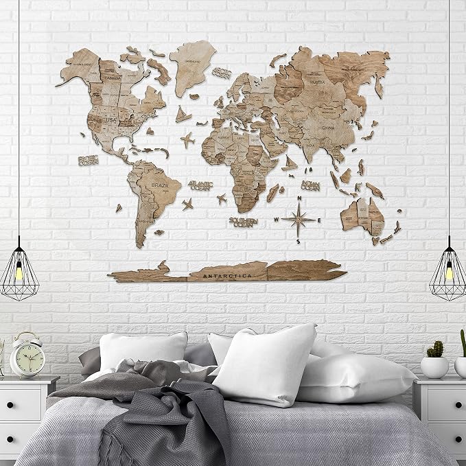 Handmade 3D Wood World Map Wall Art Large Wall Decor Track Your World Travels - Image 8