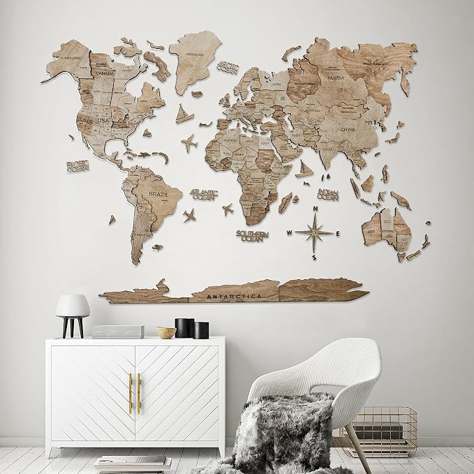 Handmade 3D Wood World Map Wall Art Large Wall Decor Track Your World Travels - Image 2