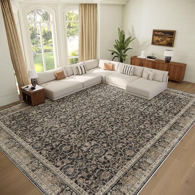 Washable 9x12 Area Rugs for Living Room, Boho Non-Slip Vintage Distress Lager by Hedwior