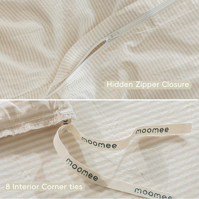 MooMee Striped Duvet Cover Set 100% Washed Cotton Linen Like Textured - Image 6