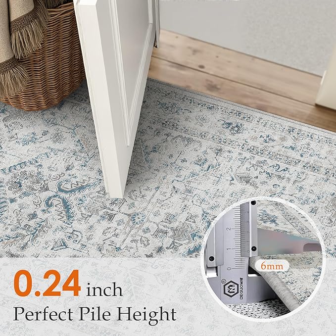 Blue 3x5 Entryway Rug Vintage Area Carpet Indoor Office Washable Door Mat - Image 4