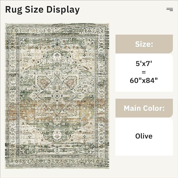 5x7 Area Rugs Low Pile Indoor Washable Trendy Faded Style Rugs - Image 4