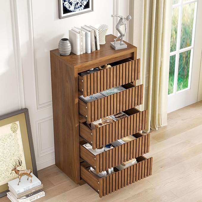 Fluted Tall 5 Drawer Dresser, Mid Century Dresser - Image 4