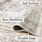 Area Rug 2x3 Beige Washable Entryway Vintage Medallion Carpet Non Slip Low Pile - Image 8
