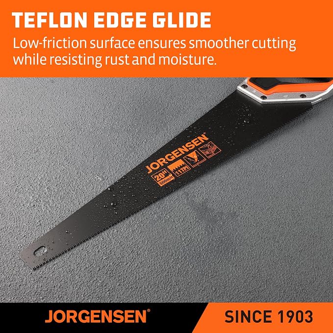 JORGENSEN 20 Inch Black Coated Pro Hand Saw, 11 TPI Fine-Cut Ergonomic Non-Slip - Image 3