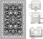 Area Rugs 5x7 Machine Washable Floral Rug Non Silp Faux Wool Vintage Soft Black - Image 2