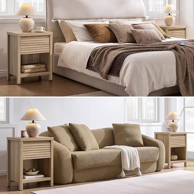 SICOTAS Fluted Nightstands Set of 2-19.6" Wide Wooden Night Stand - Image 7